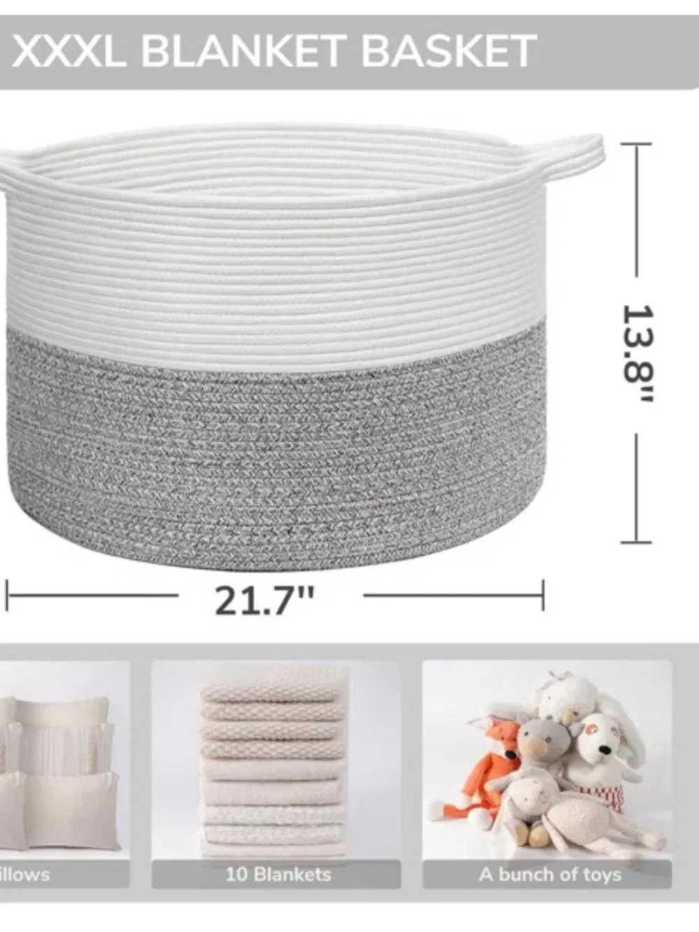 Two-Tone White and Tan Cotton Rope Storage Basket